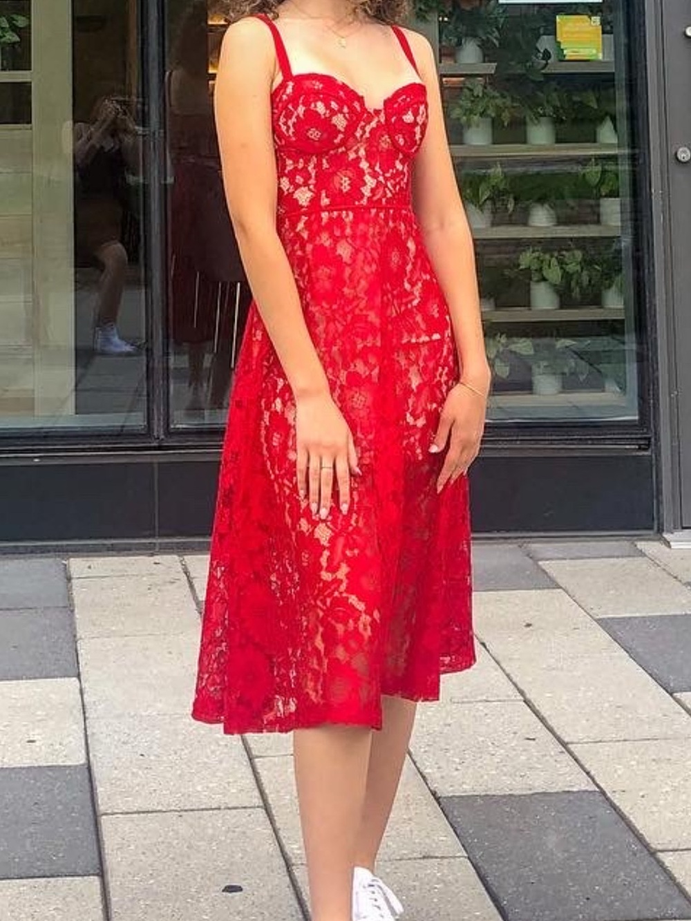 PrettyLittleThing Red Lace Midi Dress